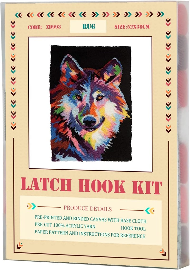 YOOTOM Wolf Latch Hook Kits for Adult, Latch Hook Rug Kits,Crochet Cross-Stitch Embroidery Rug Making Crafts with with Printed Canvas 20"x15" - Image 2